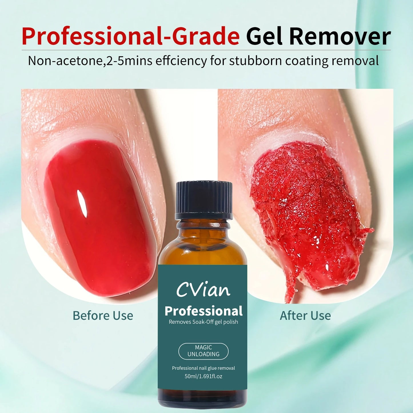 50ml Gel Nail Polish Remover, Effortlessly Eliminates Gel Polishes in 2-3 Minutes, Magical Soak-Off Quick Nail Glue Remover