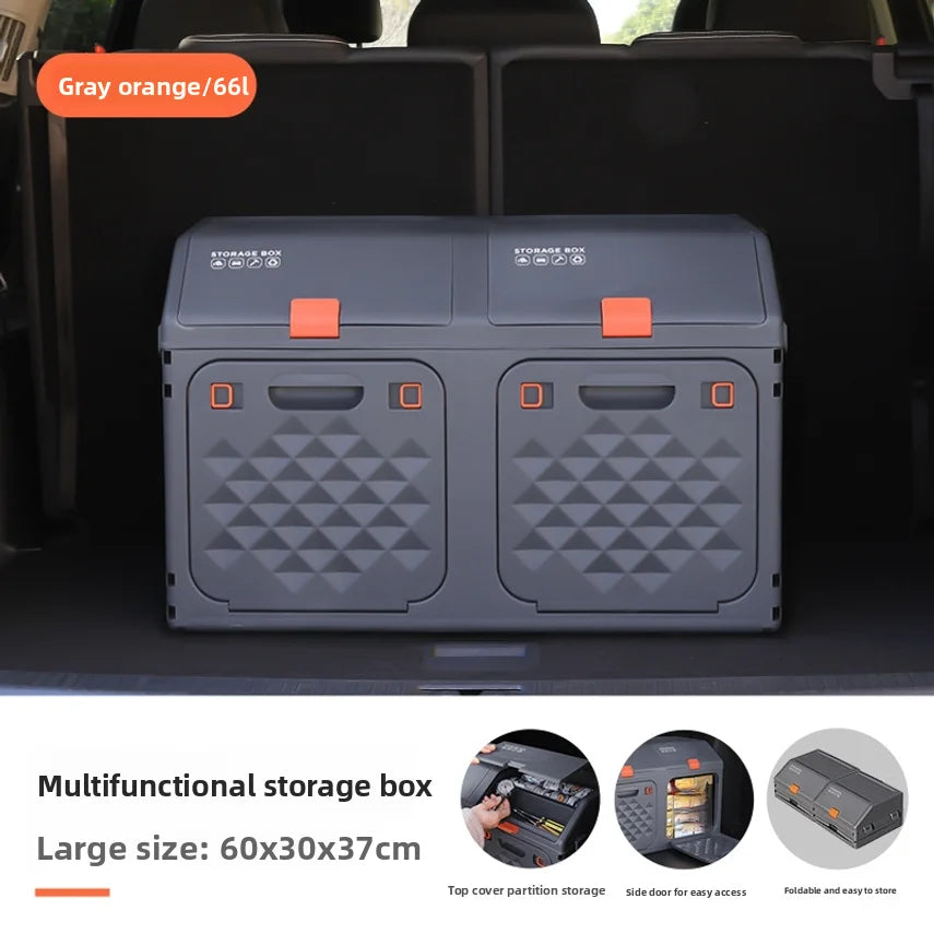 Car Trunk Storage Box, Vehicle Tail Box Organizer, Outdoor Camping Foldable Miscellaneous Box With Layered Shoe Compartment
