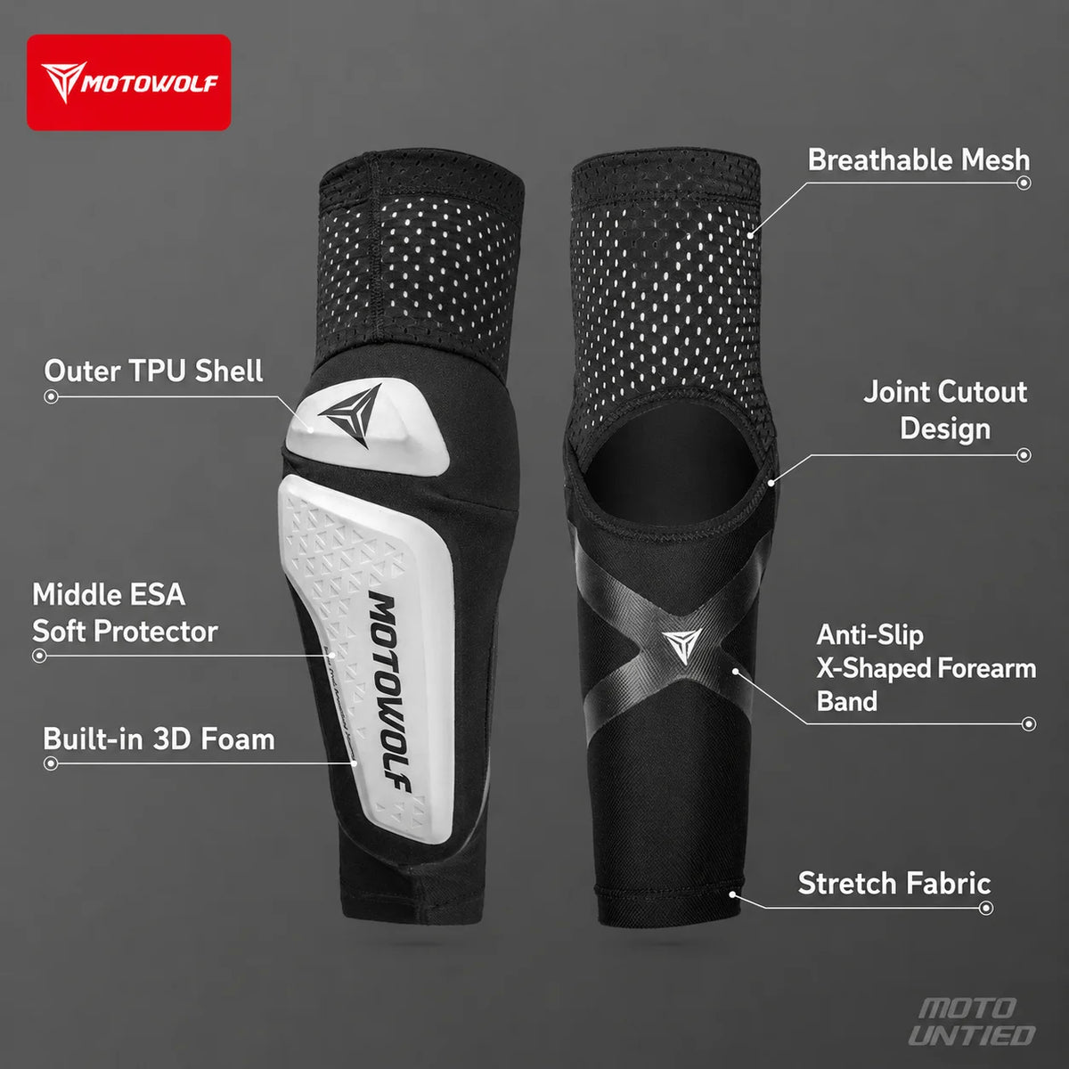 MOTOWOLF Motorcycle Elbow Pads CE Certified Arm Guards Impact Resistant Breathable Anti Slip Protector Dirt Bike Motocross MTB
