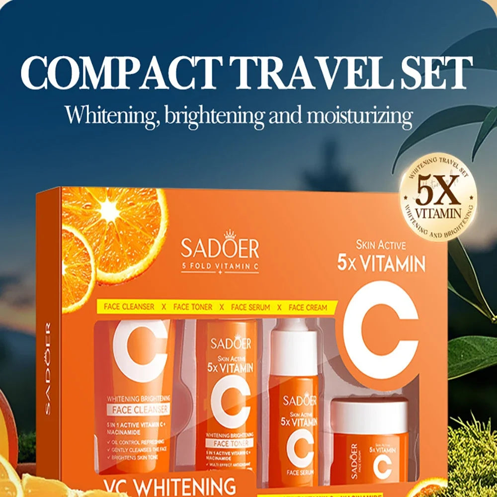 Vitamin C 5Pcs Skincare Set Cleanser Toner Serum Cream Brightening Moisturizing Glow Smooth Pore Care Korean Skincare