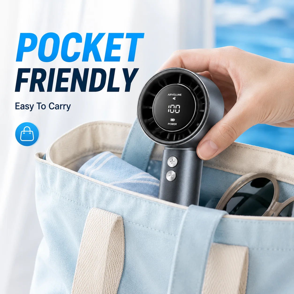 Fan Handheld Portable Mini Air Cooler LED Display USB Rechargeable 5 Speeds Adjustable Efficient Cooling Quiet for Outdoor