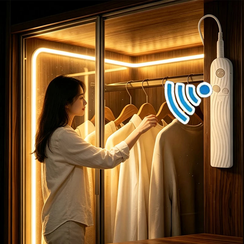 5V LED COB Light Strip with Motion Sensor Powered by Battery Or USB Cable for Cabinet Wardrobe Liner Lighting