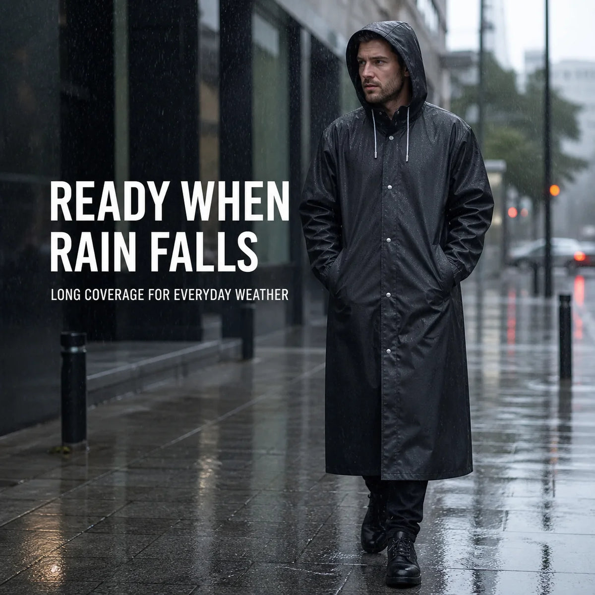 Long Waterproof Raincoat Hooded Button-Down Rain Jacket for Men Women Outdoor Daily Commute Best 2026