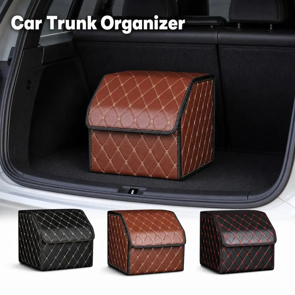 PU Leather Car Trunk Organizer Collapsible Storage Box with Lid Foldable Container Bag Universal Auto Interior Accessories