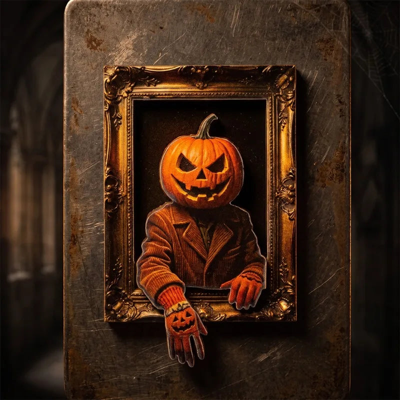 4/8PCS Halloween Wooden Refrigerator Magnet Spooky Art Fridge Magnet Frame Picture Stickers Halloween Party Gift Home Decor