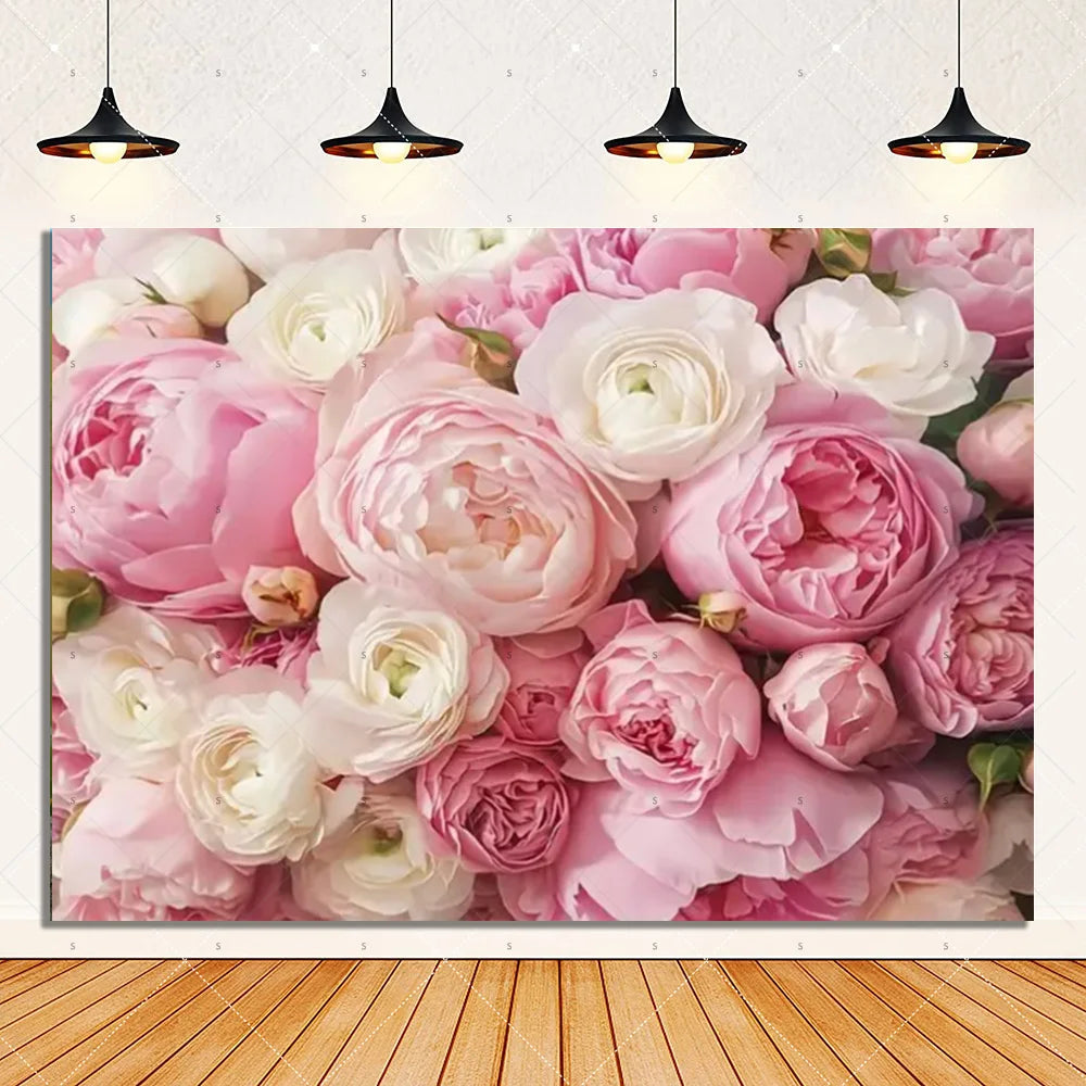 Rose Pink Floral Photography Backdrop Supplies Flower Wall Wedding Birthday Party Decorations Bridal Marriage Background Banner
