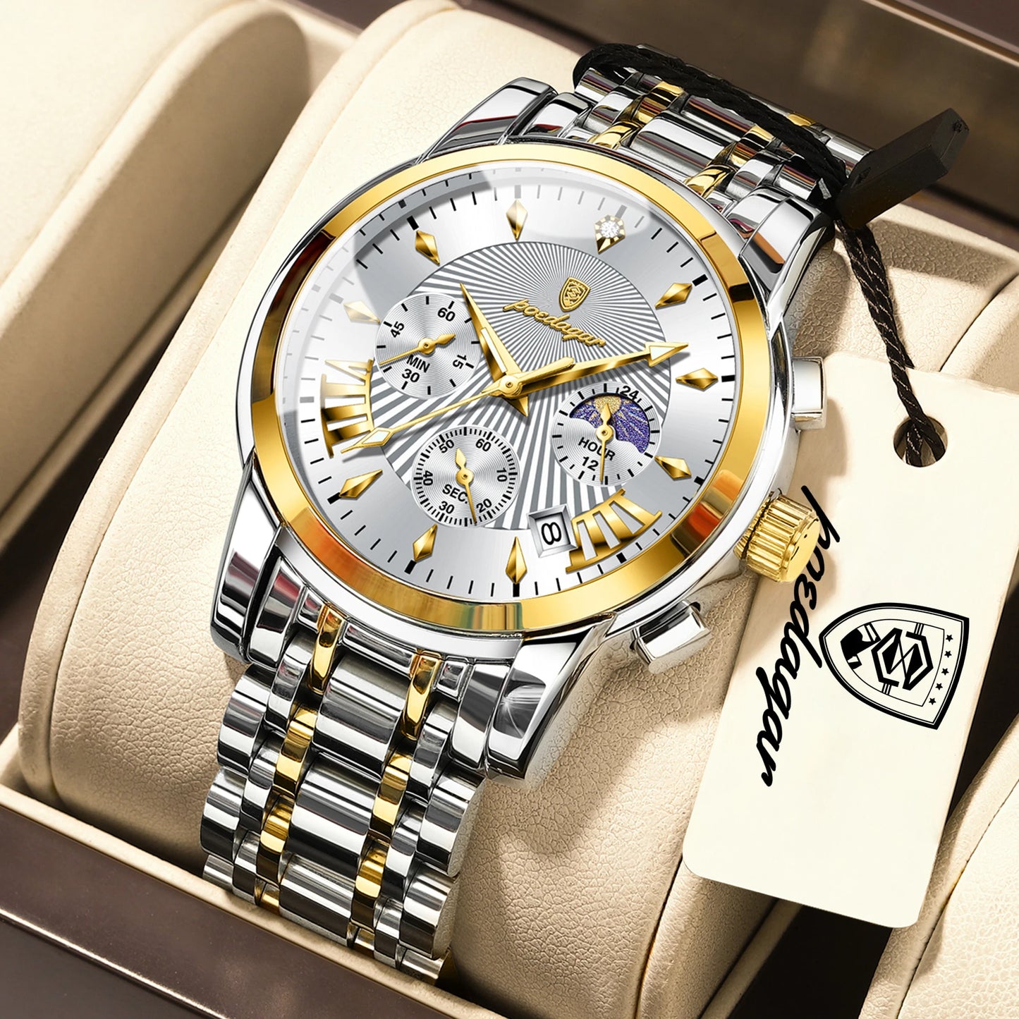 POEDAGAR Top Luxury Men Wristwatch Waterproof Luminous Date Chronograph Male Clock Stainless Steel Business Men's Quartz Watches