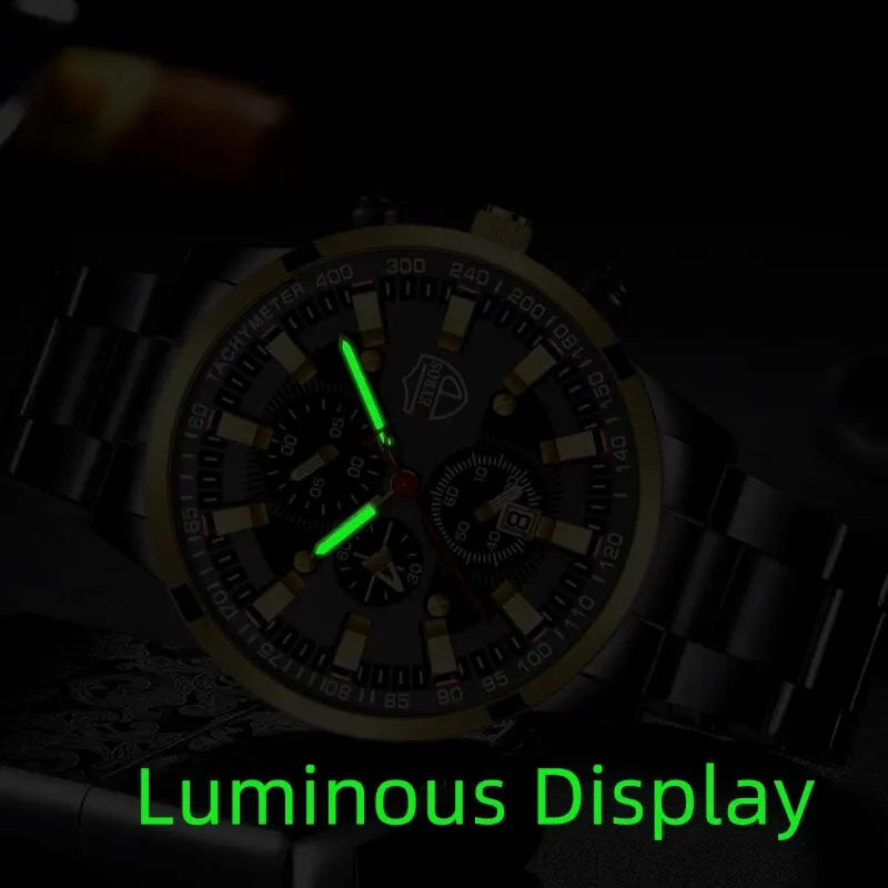 Luxury Men's Casual Fashion Business Gold Needle Digital Steel Band Quartz Watch Calendar Designed For Successful Men Classic