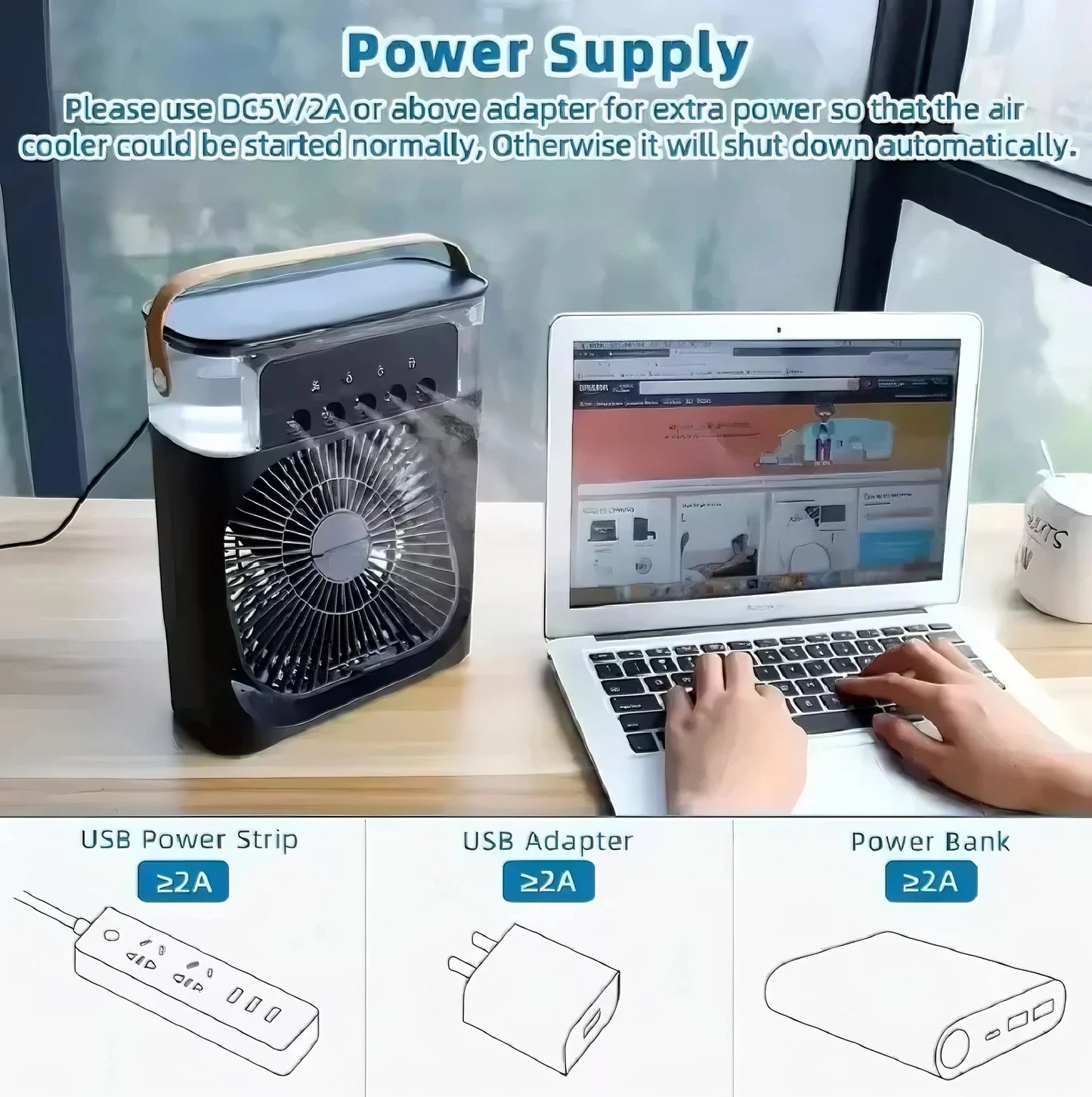 3 In 1 Mini Portable Air Cooler Fan 5-Hole Humidifier LED Night Light 1-3H Timer Personal Desktop Cooling Device For Home Office