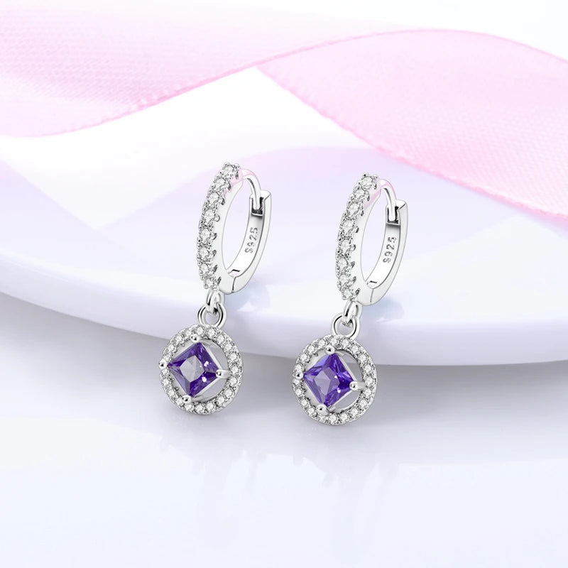 New Original 925 Sterling Silver Hoop Earrings Purple Zircon Flowers Butterflies Studs Earring For Women Wedding Engagement Gift