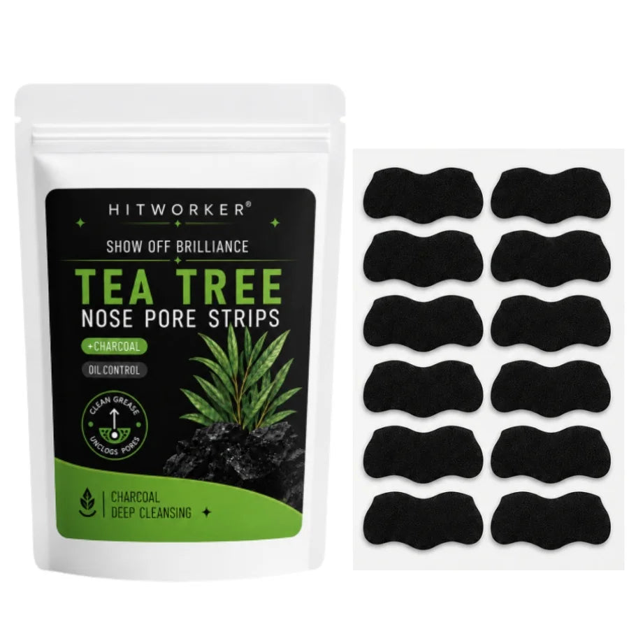 Tea Tree Charcoal Nose Pore Strips, Deep Cleansing Blackhead Remover for Men & Women, Oil Control Nose Care, 10–15 Min Routine