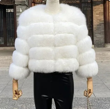 Women Autumn Winter Faux Fur Fox Coats Short Coat Jackets Elegant Jacket Furry Outerwear Party White Thick Warm Y2k Coats