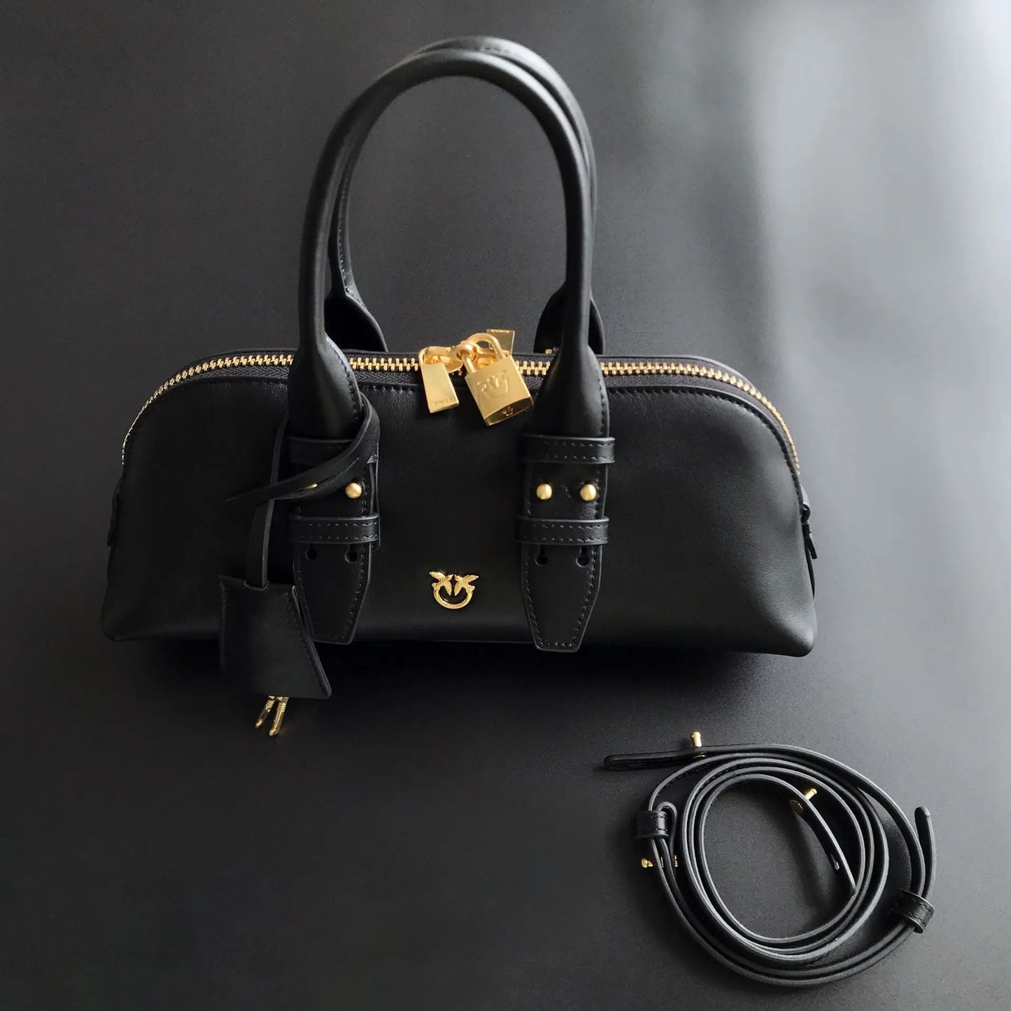 2026 Luxury Pinko‑Inspired Swallow Bowling Bag Top Grain Leather Women’s Minimalist High Quality Handbag