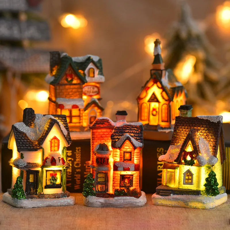1~6pcs 2026 Christmas Ornaments LED Night Light Luminous Castle Snow House Sculpture Xmas Decoration for Home New Year Navidad
