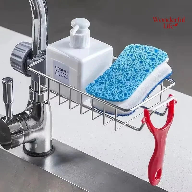 Kitchen Stainless Steel Sink Drain Rack Storage Faucet Holder Soap Drainer Towel Rack Shelf Organizer Kitchen Accessories