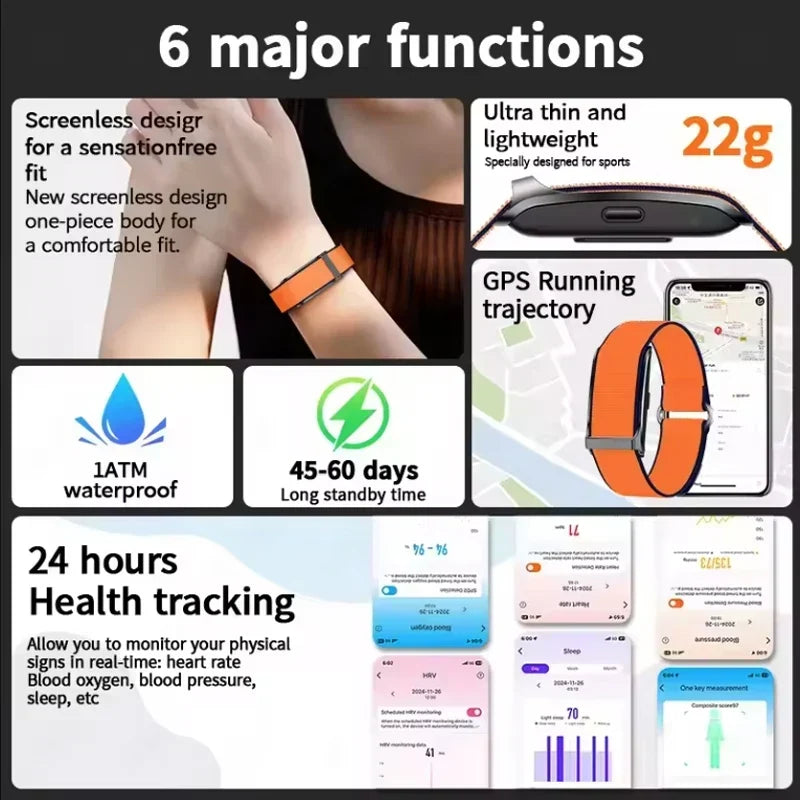 No Screen Smart Watch Heart Rate Blood Oxygen Sleep Monitor Smartwatch Waterproof Bracelet Sport Fitness Tracker Men Wristbands