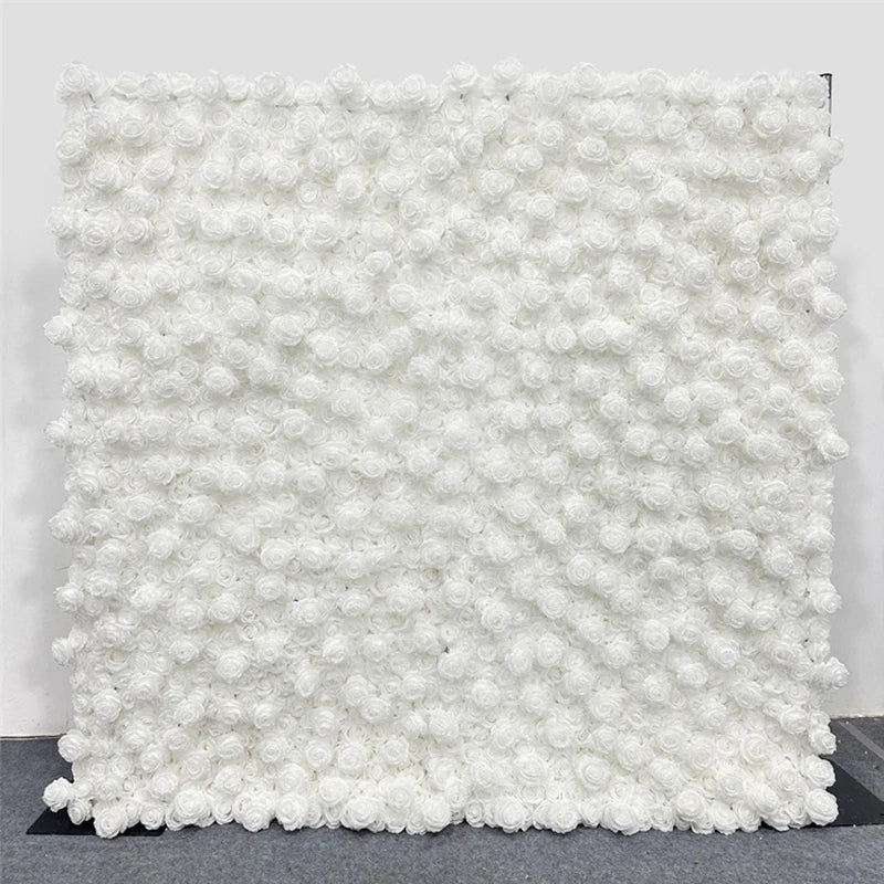 Luxur white Rose Roll Up Cloth 5D Flower Wall Arrangement Wedding Backdrop Decor Hanging Curtain Green Plants Wall Party Props