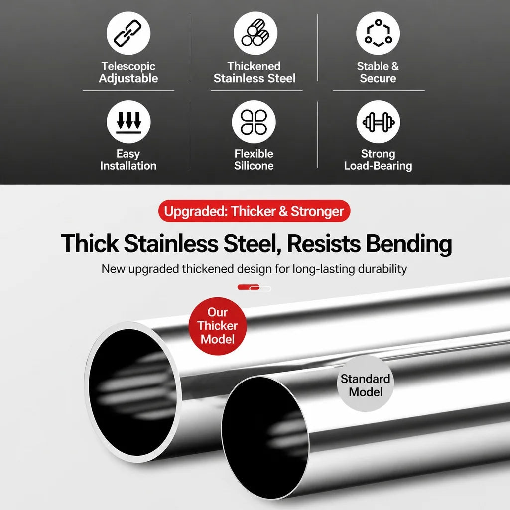 Multifunctional Extendable Rod Adjustable Stainless Steel Curtain Telescopic Pole Household Hanging Rod Bathroom Product 35-80cm