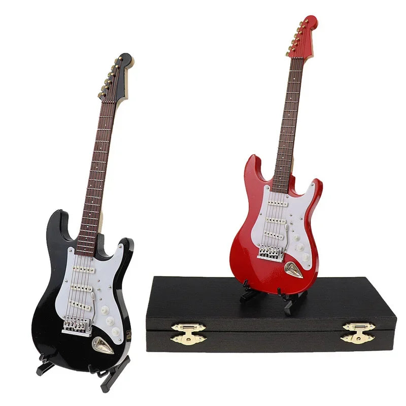 Wooden Musical Instruments Collection Decorative Ornaments Mini Electric Guitar With Support Miniature Model Decoration Gifts