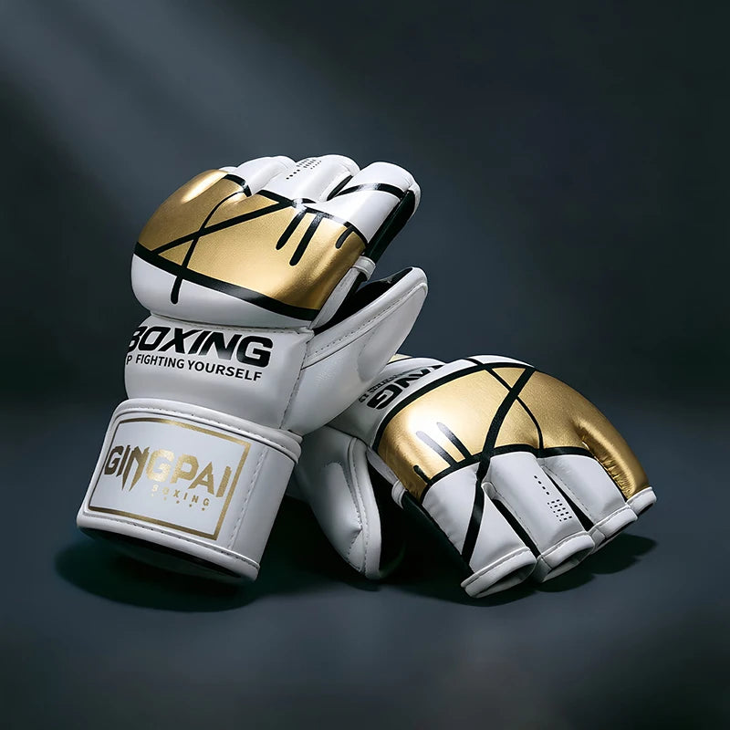 Half Finger Boxing Gloves PU Leather MMA Fighting Kick Boxing Gloves Karate Muay Thai Training Workout Gloves Men