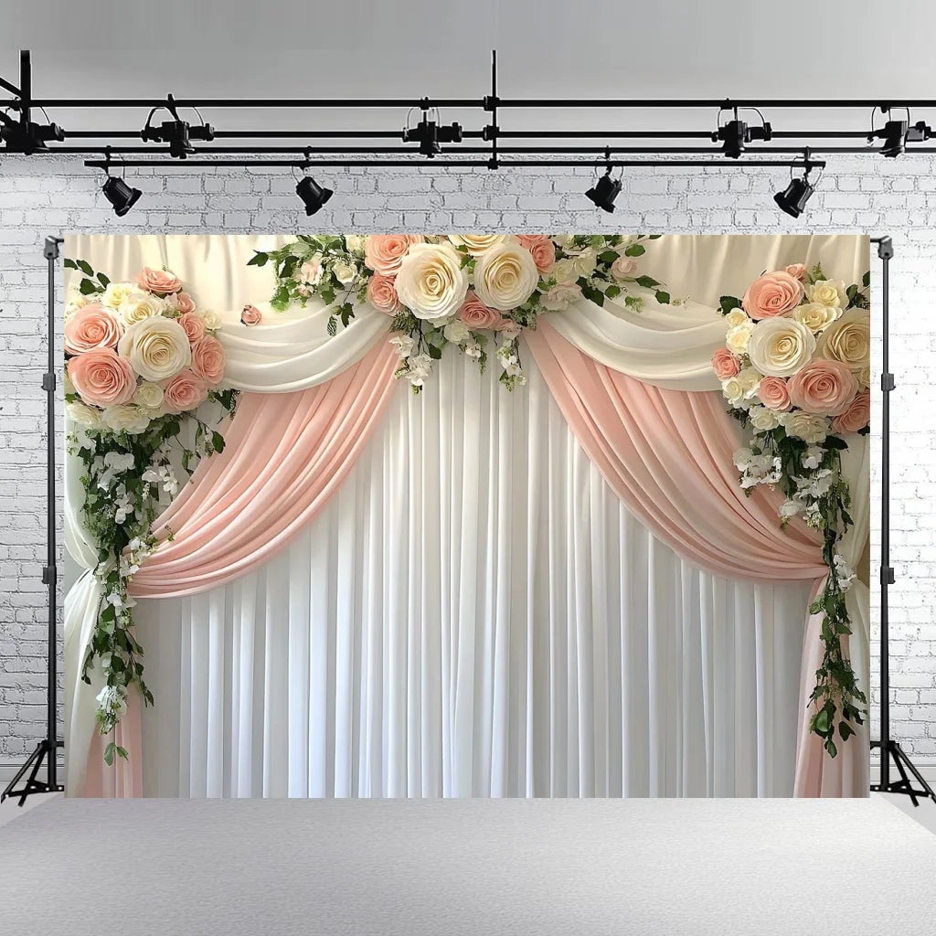 Rose Floral Background Summer Party Banner Flower Wall Wedding Birthday Decorations Bridal Marriage Backdrop Photography Studio