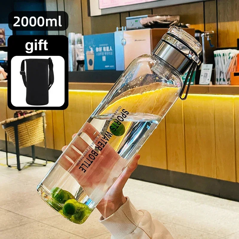 0.75-2L Large Capacity Glass Water Bottle Transparent Milk Juice Cup Outdoor Portable Leakproof Drinkware Tea Water Glass Bottle