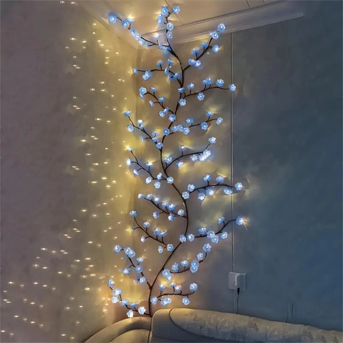 96 Led USB Cherry Blossom Light String Artificial Flower Tree Branch Rattan Lights 8 Modes For Party Home Christmas Decoration