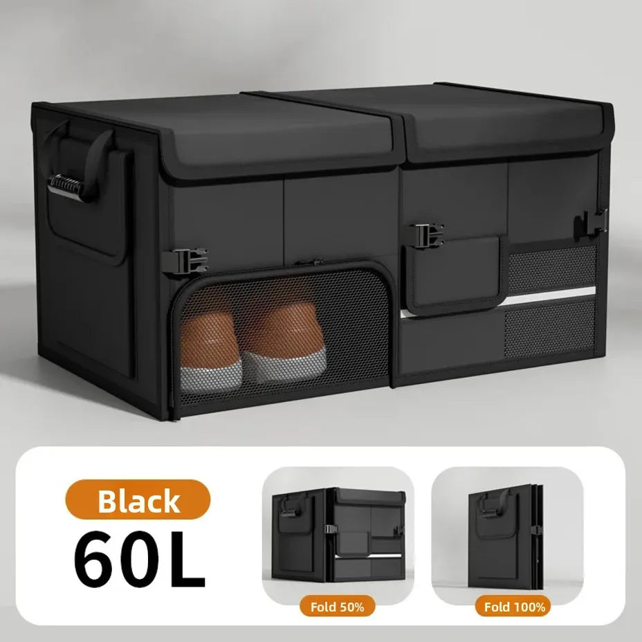 Foldable Trunk Storage Box Waterproof Oxford Cloth 60L Large-Capacity Car Organizer for Camping/Fishing Easy to Carry