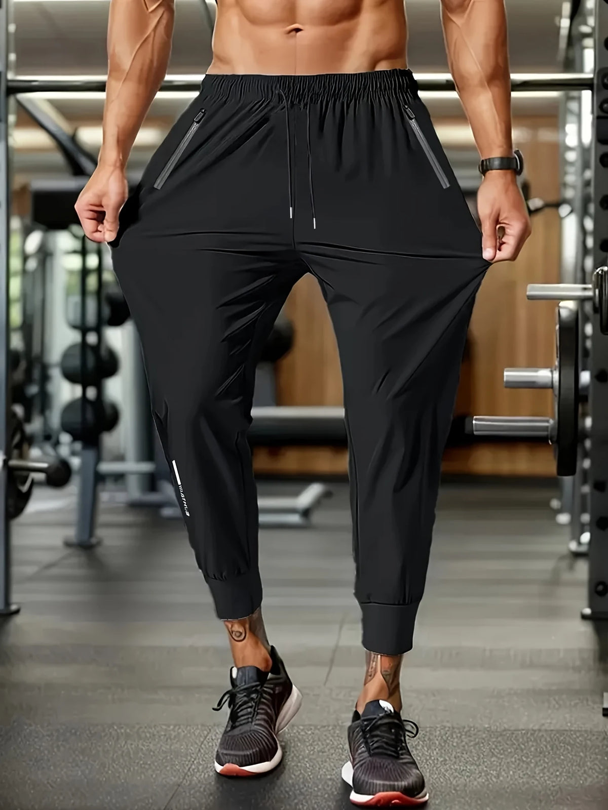 Men's High Elastic Zipper Pocket Trousers Lightweight Drawstring Sports Pants Gift Mens Sweatpants Fishing Vintage Football Man
