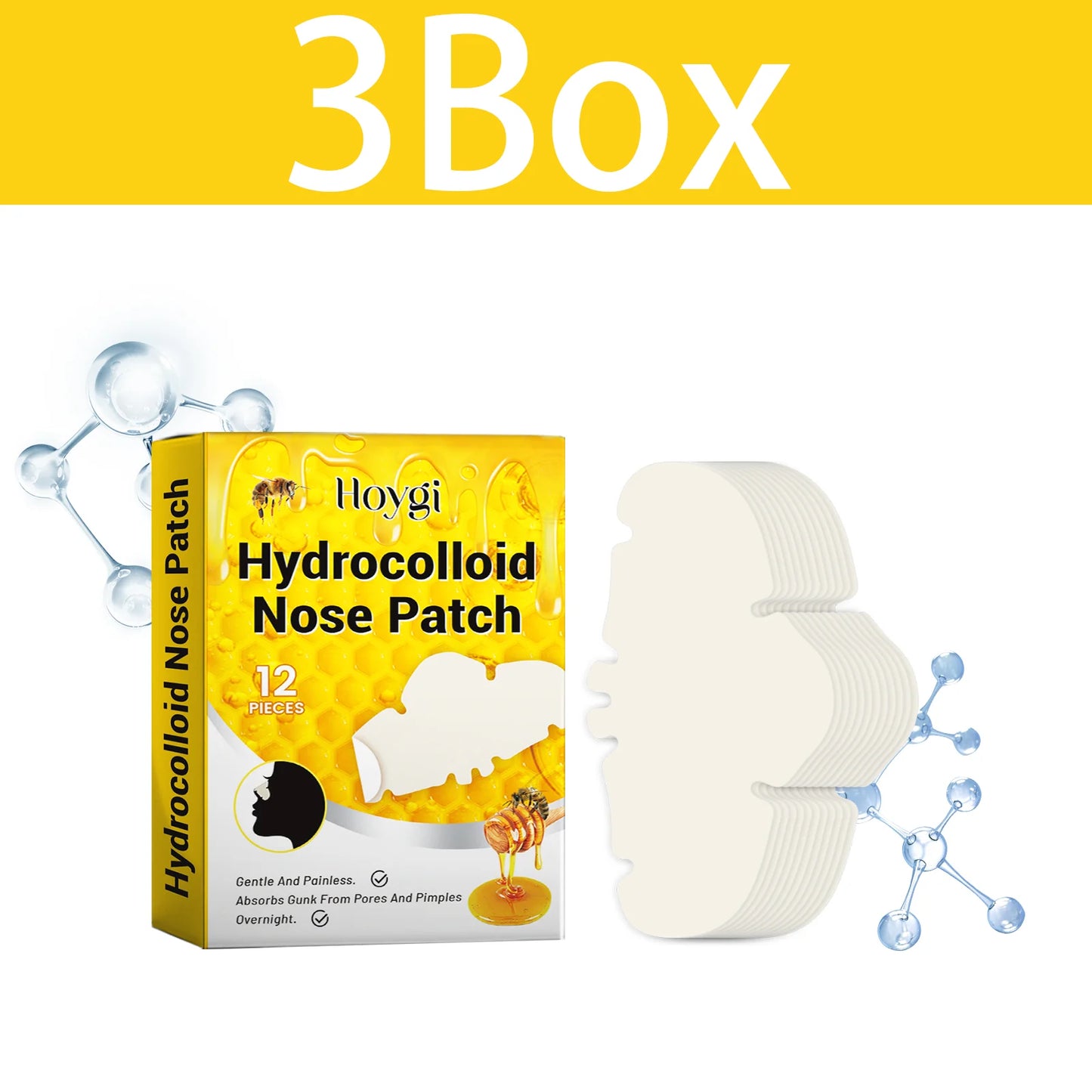 HOYGI 12-60PCS Hydrocolloid Nose Patches Blackhead Removal Nose Patch Deep Cleansing Pimples Pores Shrinking Skin Care Mask