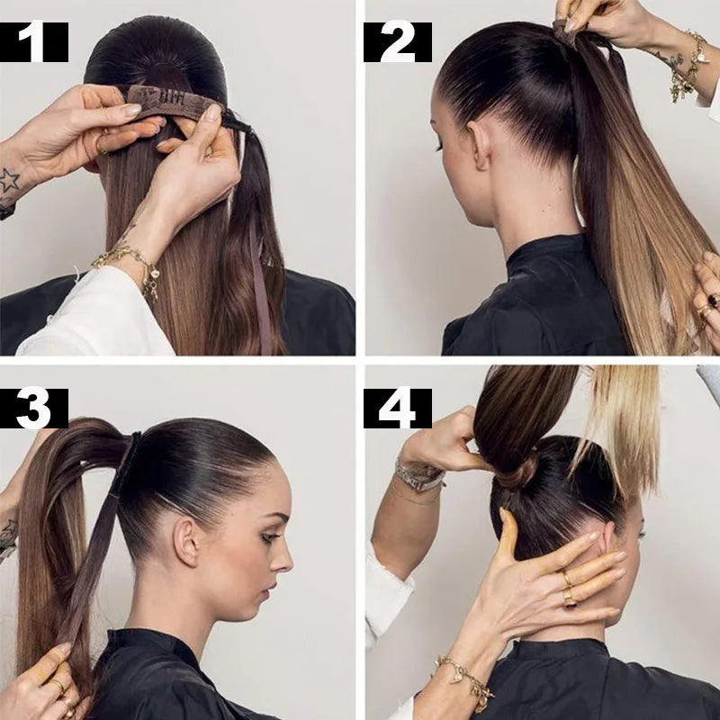LISI GIRL Synthetic Hair 22''34'' Long Straight Ponytail Wrap Around Ponytail Clip in Hair Extensions Black Hairpiece Headwear